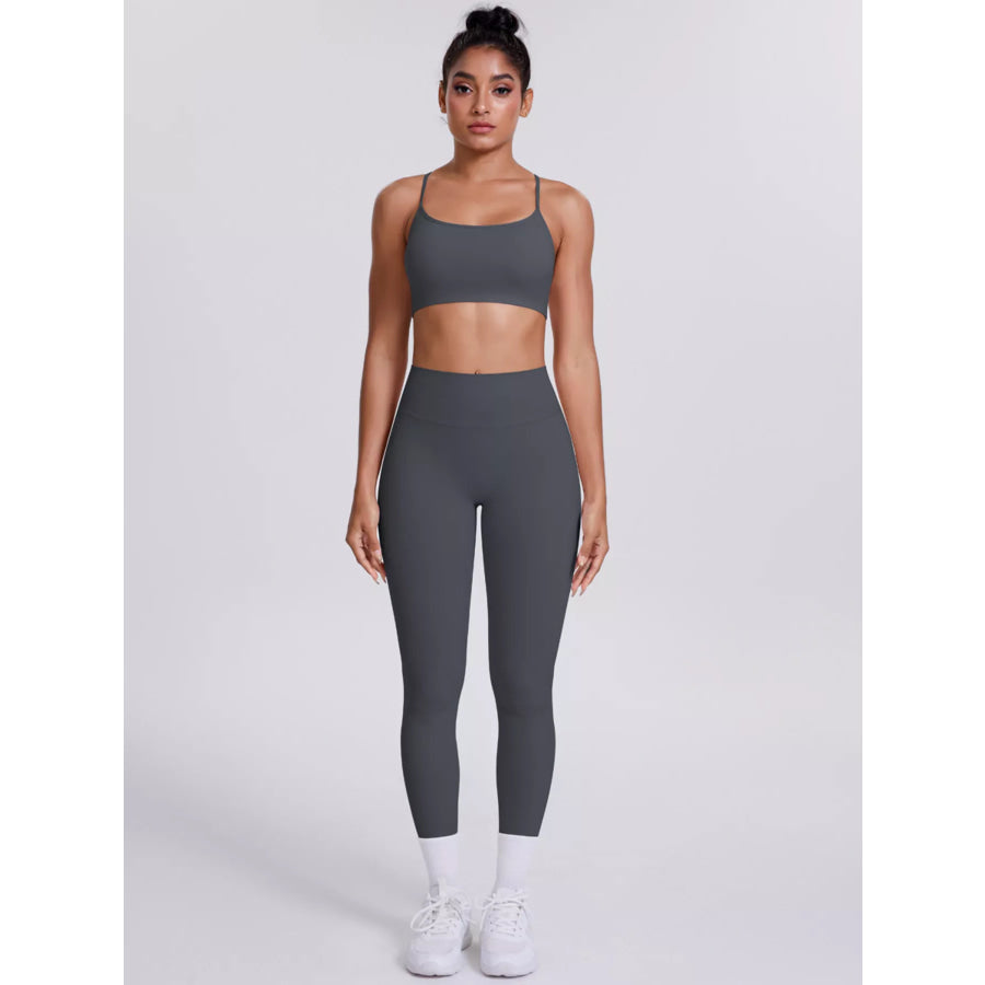 Criss-Cross Back Cami and Leggings Active Set Dark Gray / S Apparel and Accessories