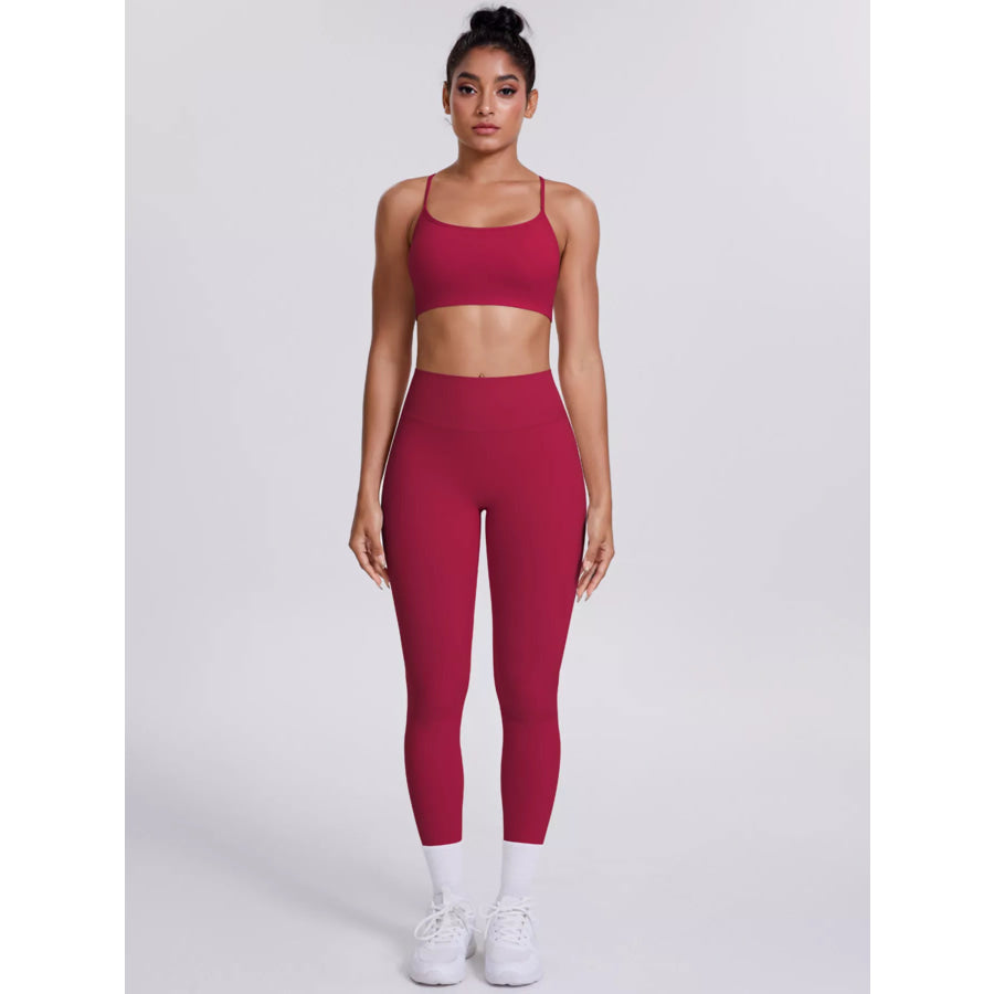 Criss-Cross Back Cami and Leggings Active Set Deep Red / S Apparel and Accessories
