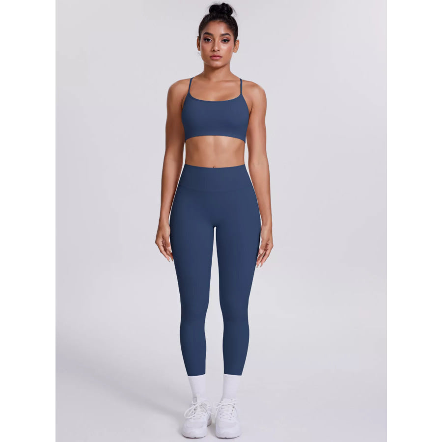 Criss-Cross Back Cami and Leggings Active Set Dusty Blue / S Apparel and Accessories