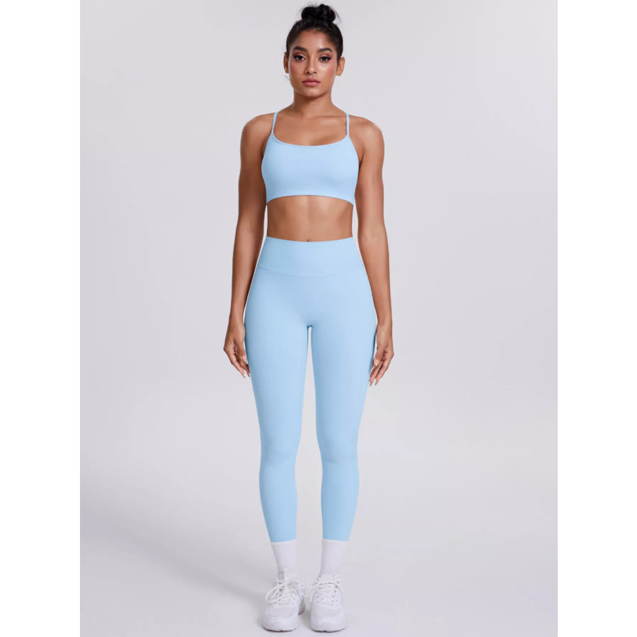 Criss-Cross Back Cami and Leggings Active Set Light Blue / S Apparel and Accessories