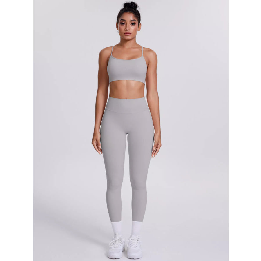 Criss-Cross Back Cami and Leggings Active Set Light Gray / S Apparel and Accessories