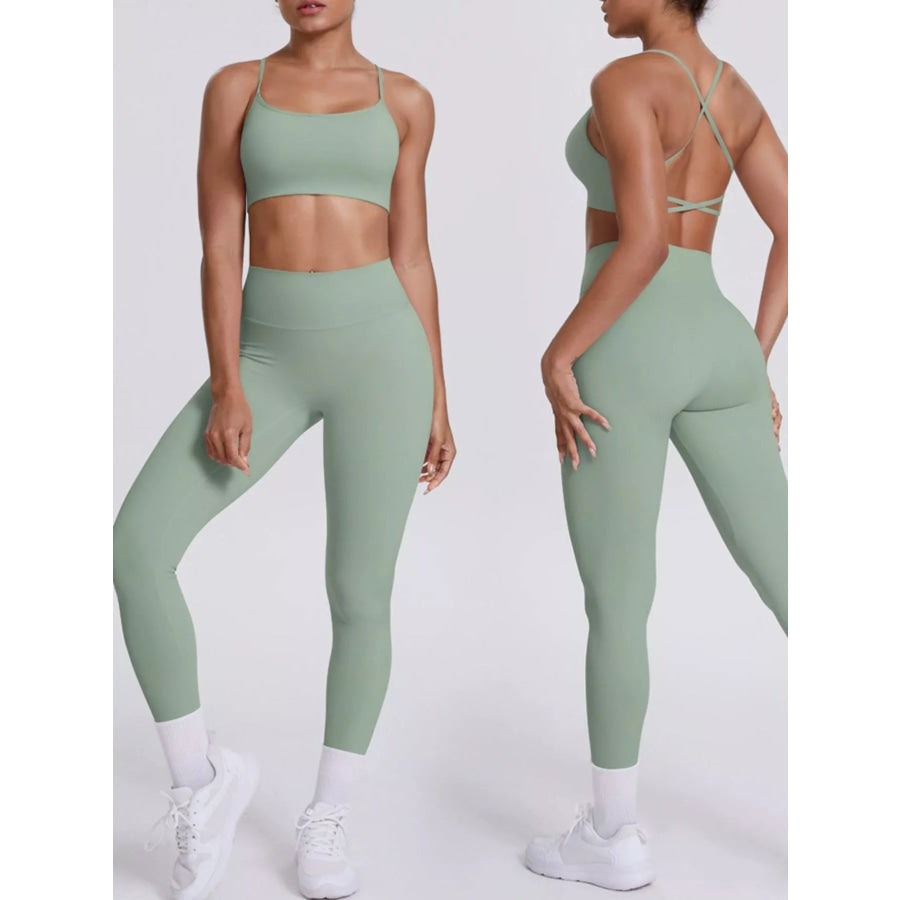 Criss-Cross Back Cami and Leggings Active Set Sage / S Apparel and Accessories