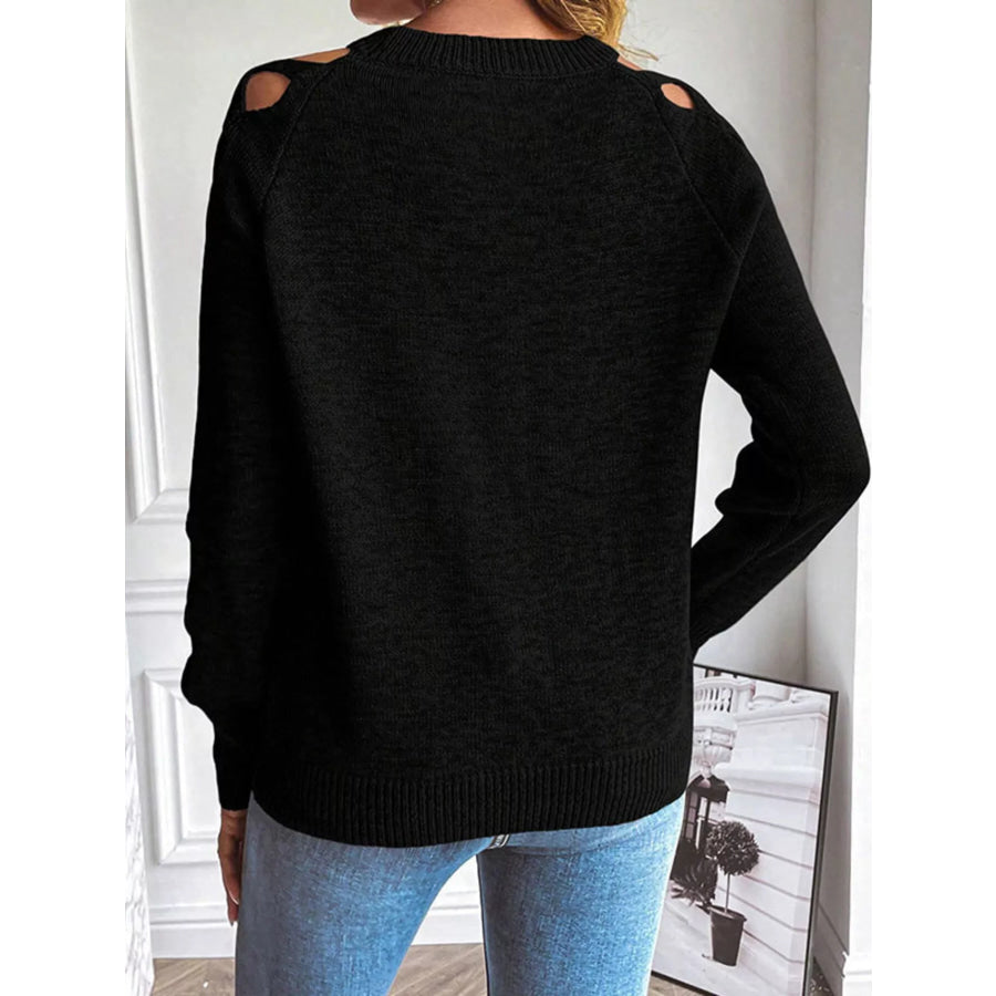 Criss-Cross Cutout Long Sleeve Sweater Apparel and Accessories
