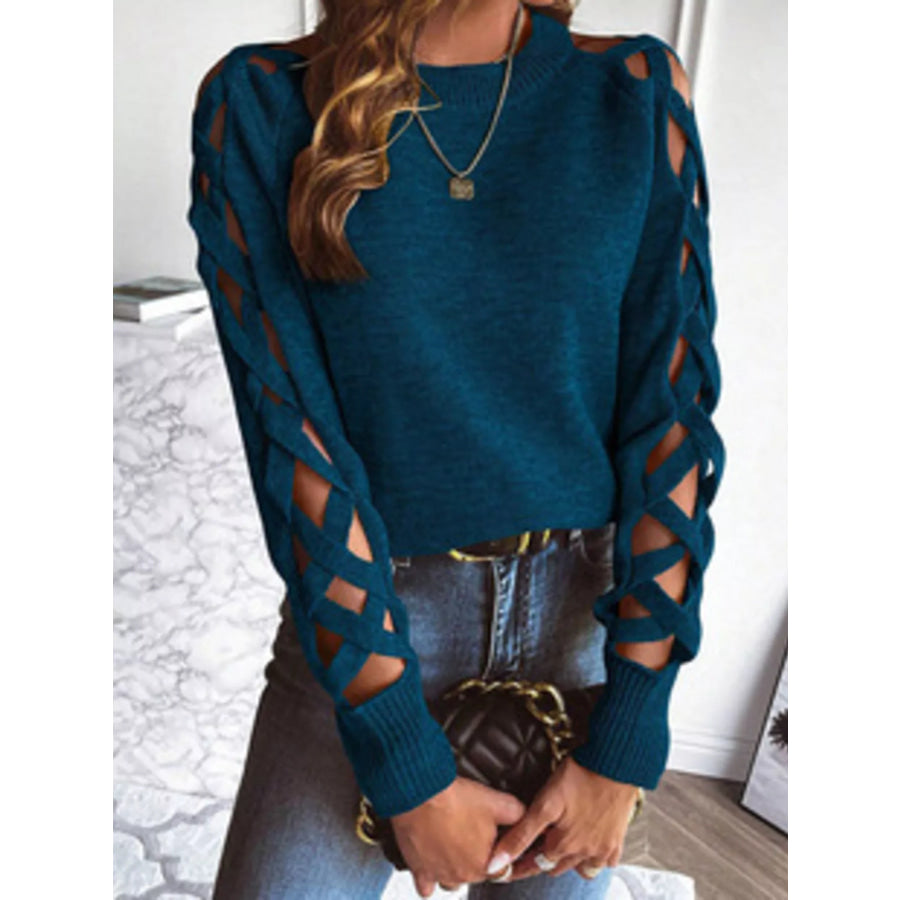 Criss-Cross Cutout Long Sleeve Sweater Apparel and Accessories