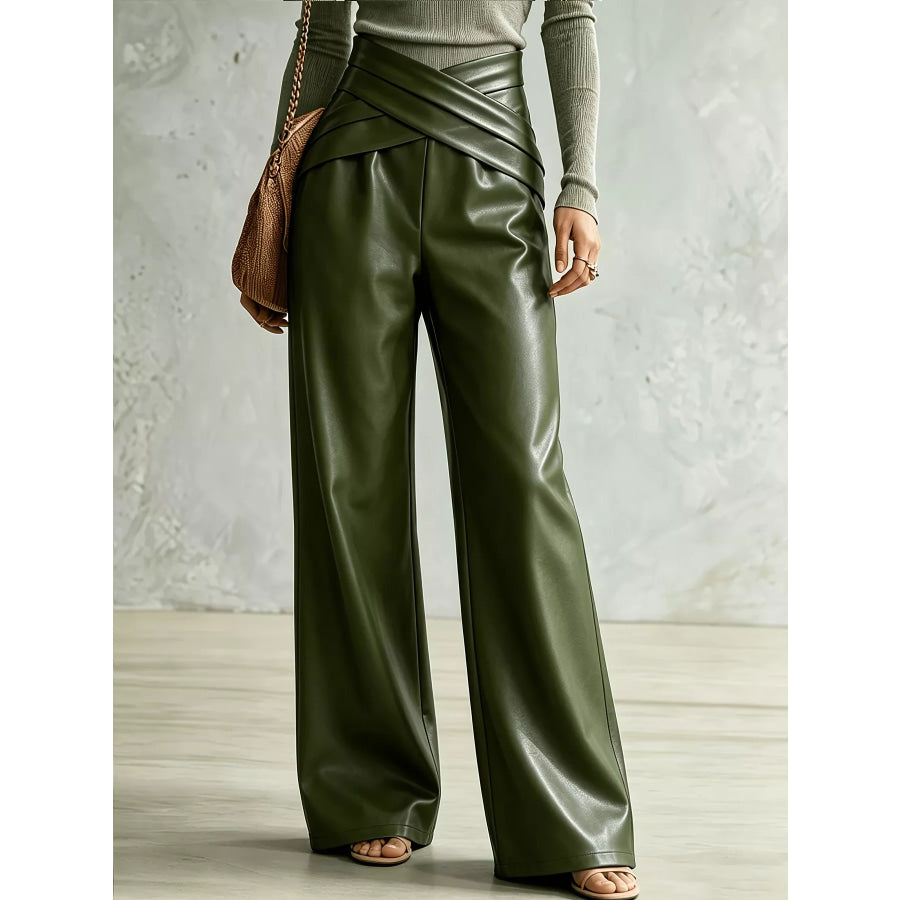 Criss-Cross Wide Leg Pants Army Green / S Apparel and Accessories