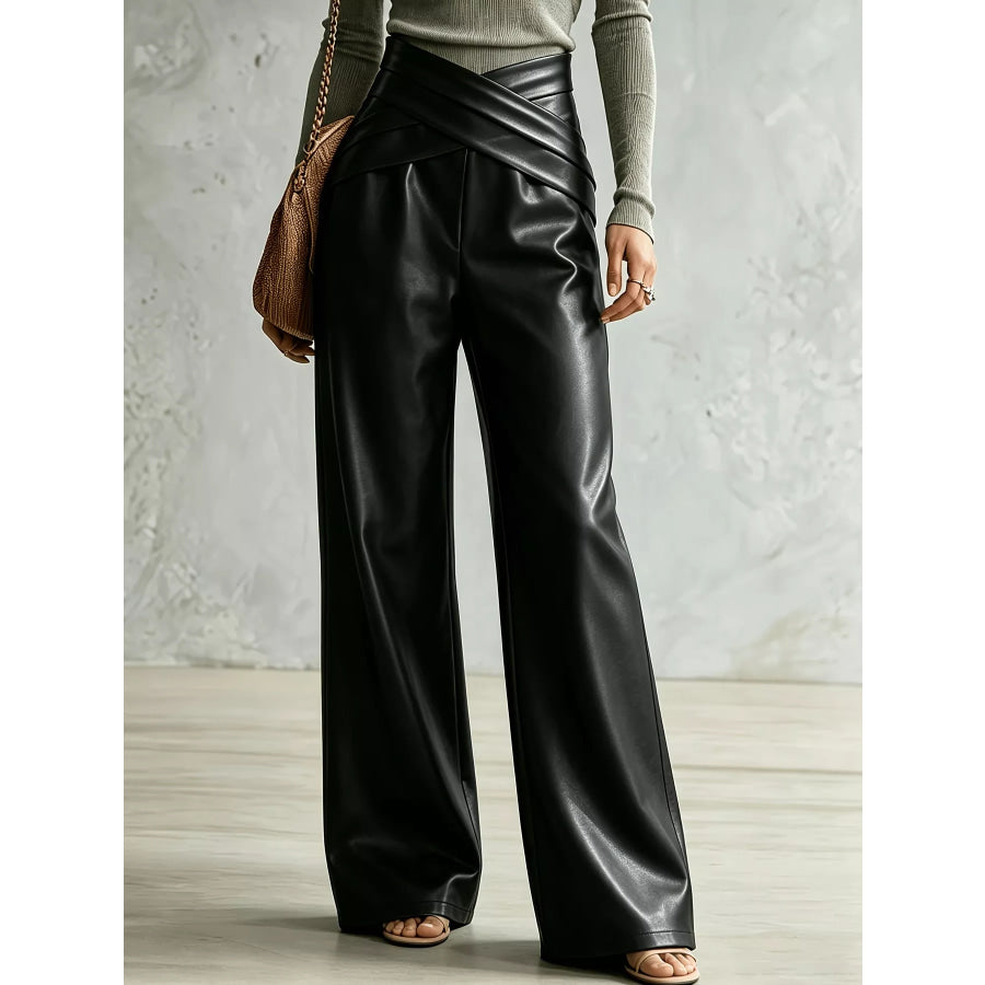 Criss-Cross Wide Leg Pants Black / S Apparel and Accessories