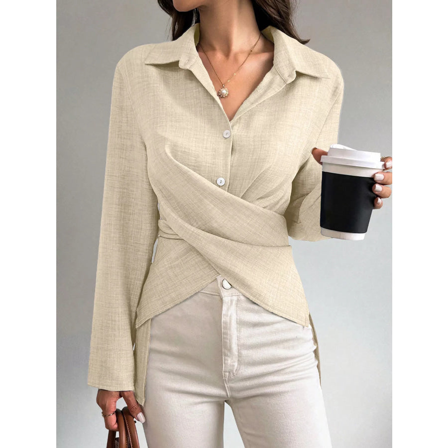 Criss-Cross Wrap Front Long Sleeve Shirt Apparel and Accessories