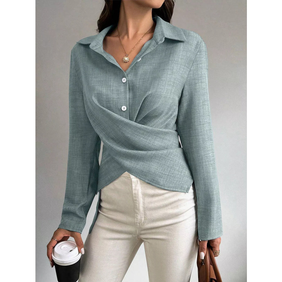 Criss-Cross Wrap Front Long Sleeve Shirt Apparel and Accessories