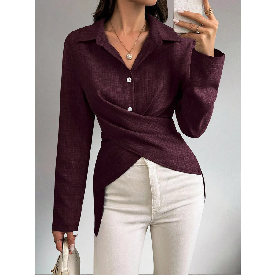 Criss-Cross Wrap Front Long Sleeve Shirt Apparel and Accessories