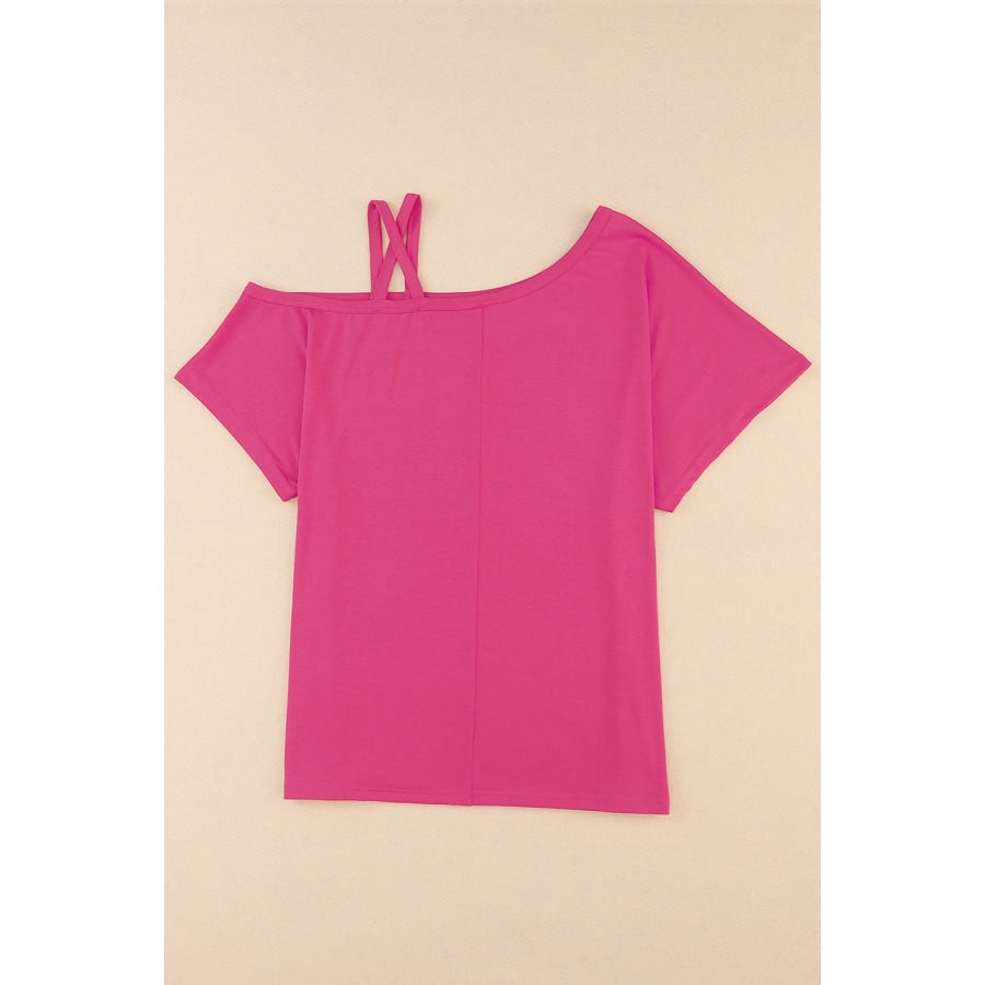 Crisscross Asymmetrical Neck Short Sleeve Top