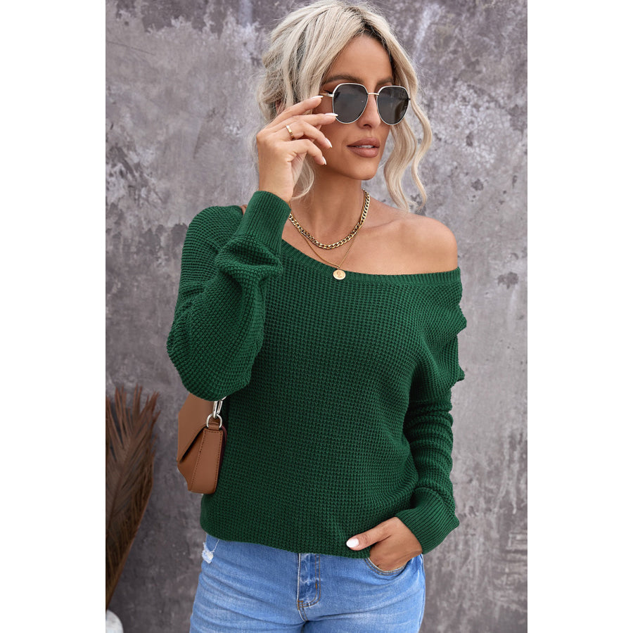 Crisscross Back Boat Neck Sweater Dark Green / S Apparel and Accessories