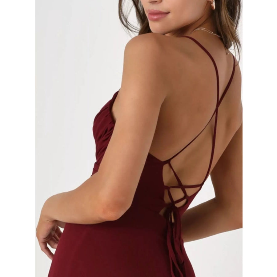 Crisscross Back Slit Maxi Dress Apparel and Accessories