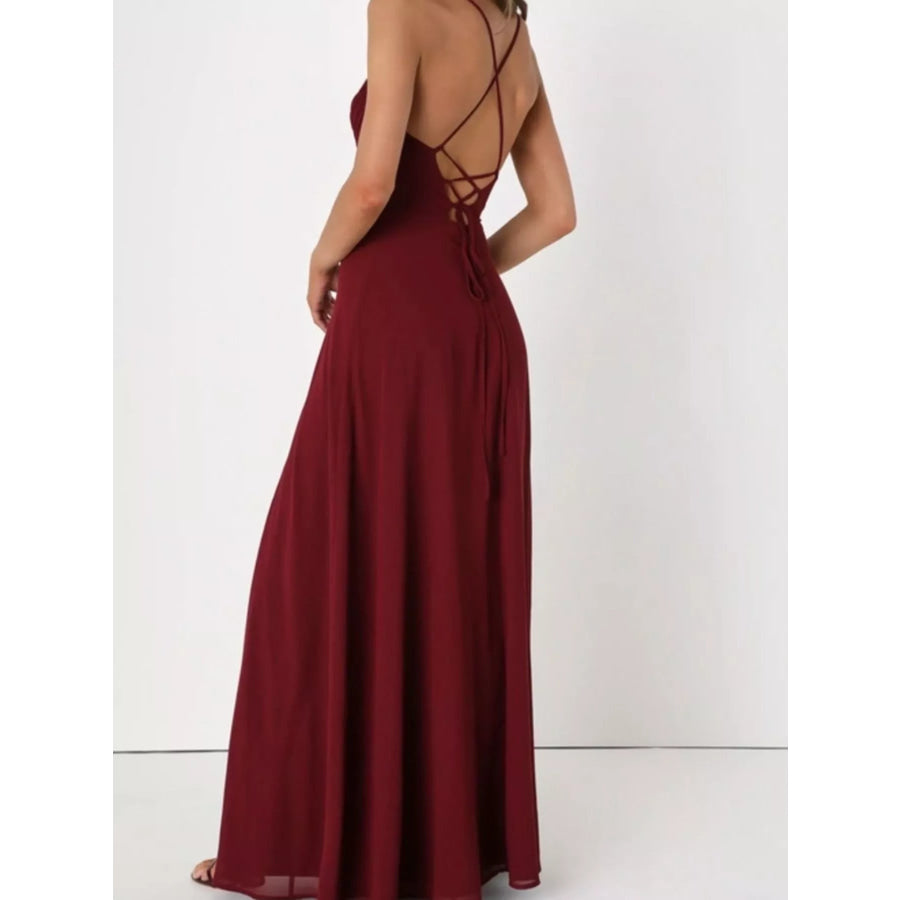 Crisscross Back Slit Maxi Dress Apparel and Accessories
