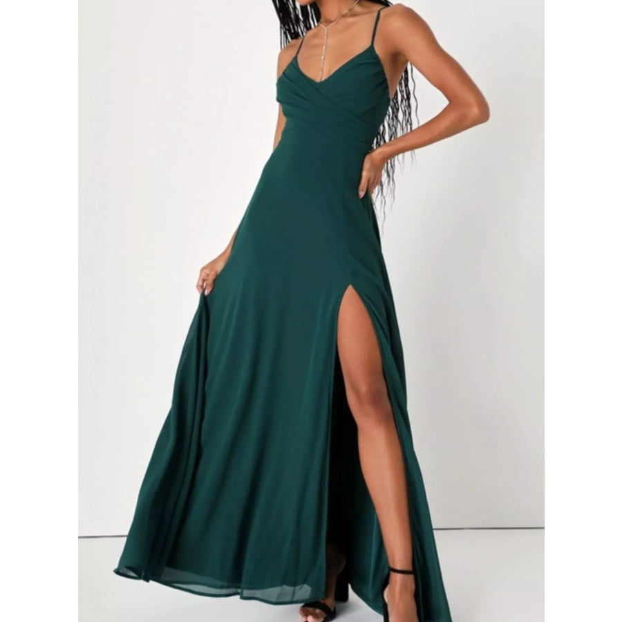 Crisscross Back Slit Maxi Dress Apparel and Accessories