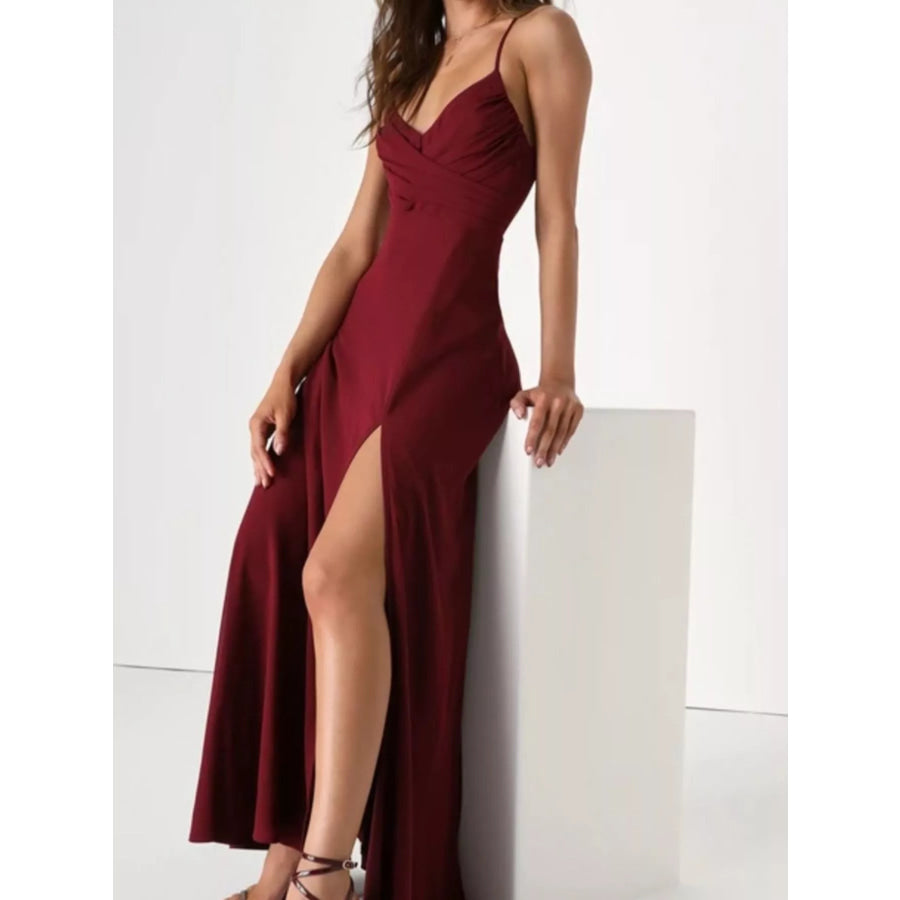 Crisscross Back Slit Maxi Dress Apparel and Accessories