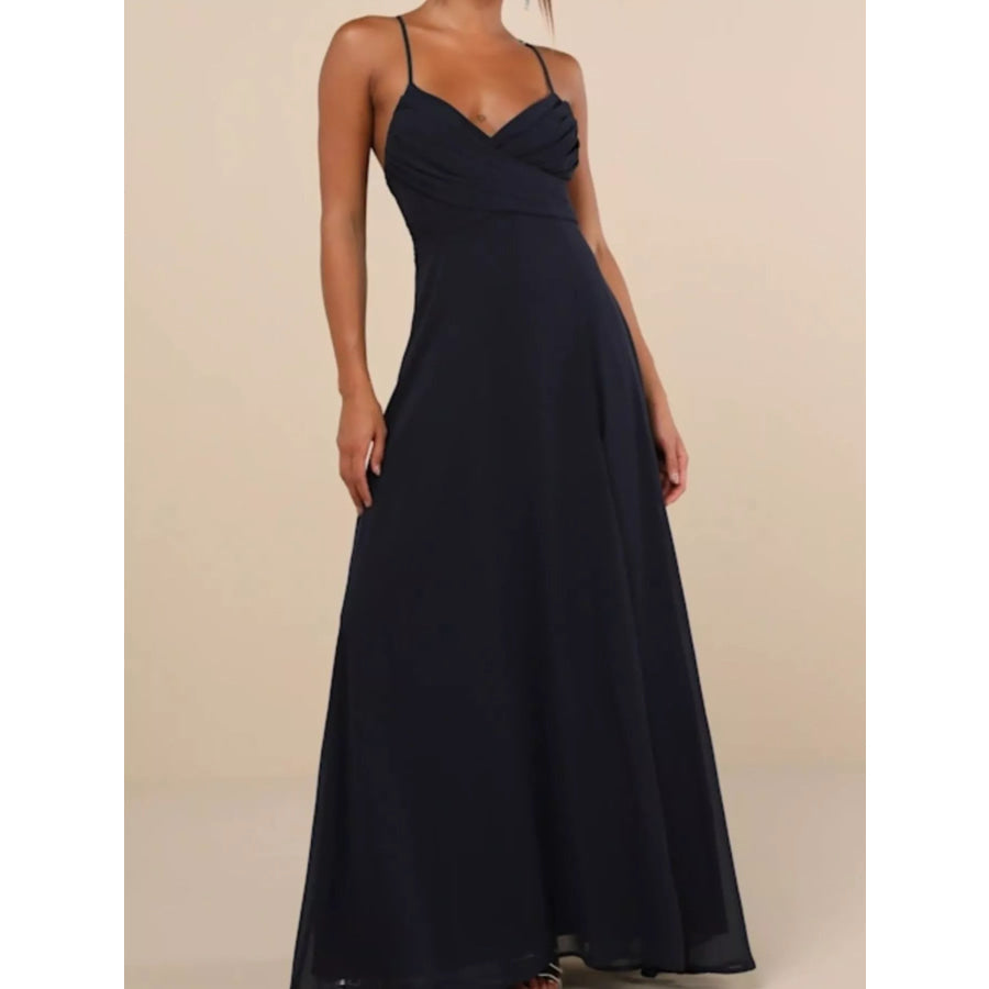 Crisscross Back Slit Maxi Dress Black / S Apparel and Accessories