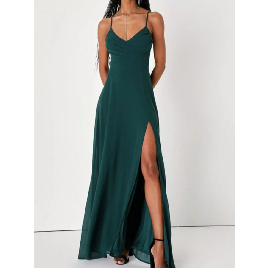 Crisscross Back Slit Maxi Dress Green / S Apparel and Accessories