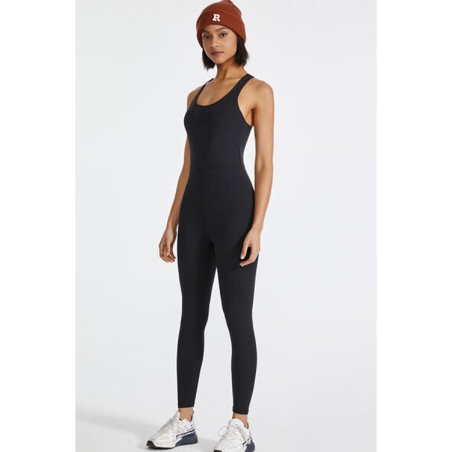 Crisscross Back Wide Strap Active Jumpsuit Black / S Clothing