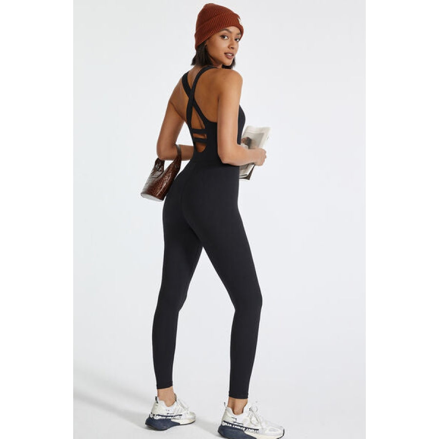 Crisscross Back Wide Strap Active Jumpsuit Clothing