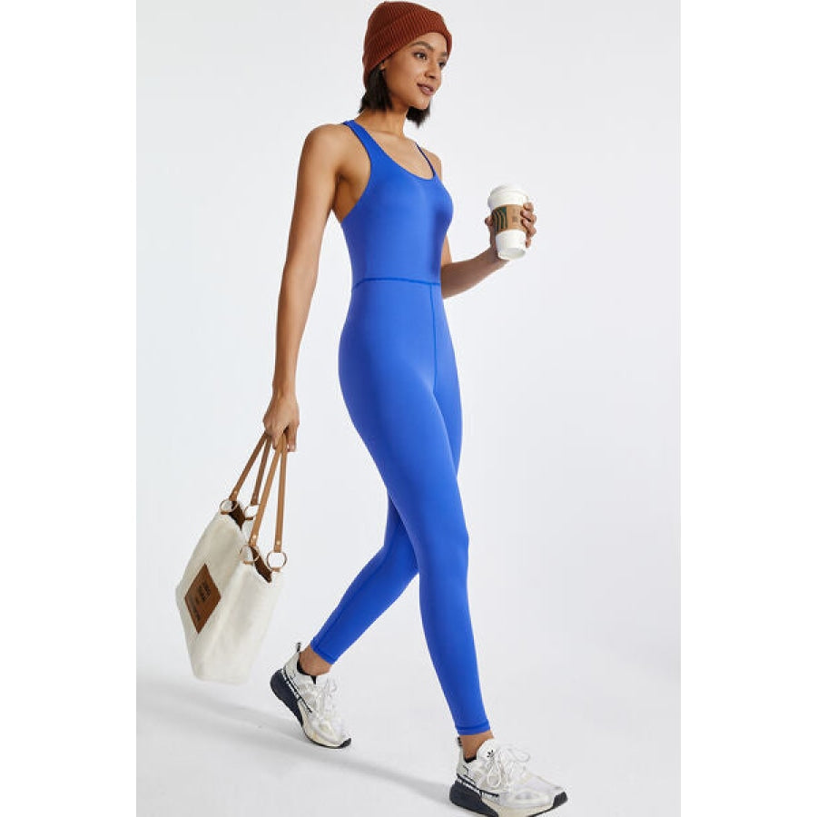 Crisscross Back Wide Strap Active Jumpsuit Clothing