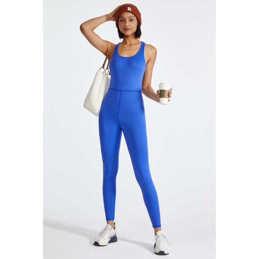 Crisscross Back Wide Strap Active Jumpsuit Ultra marine / S Clothing