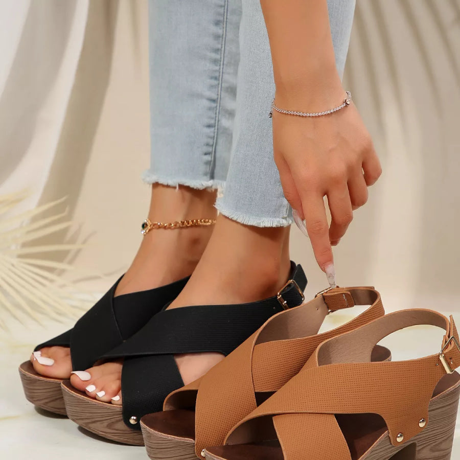 Crisscross Block Heels Sandals Apparel and Accessories