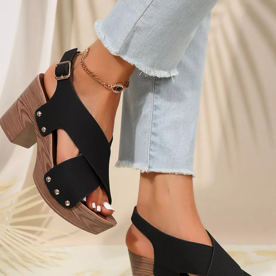 Crisscross Block Heels Sandals Apparel and Accessories
