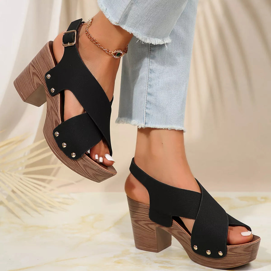 Crisscross Block Heels Sandals Apparel and Accessories