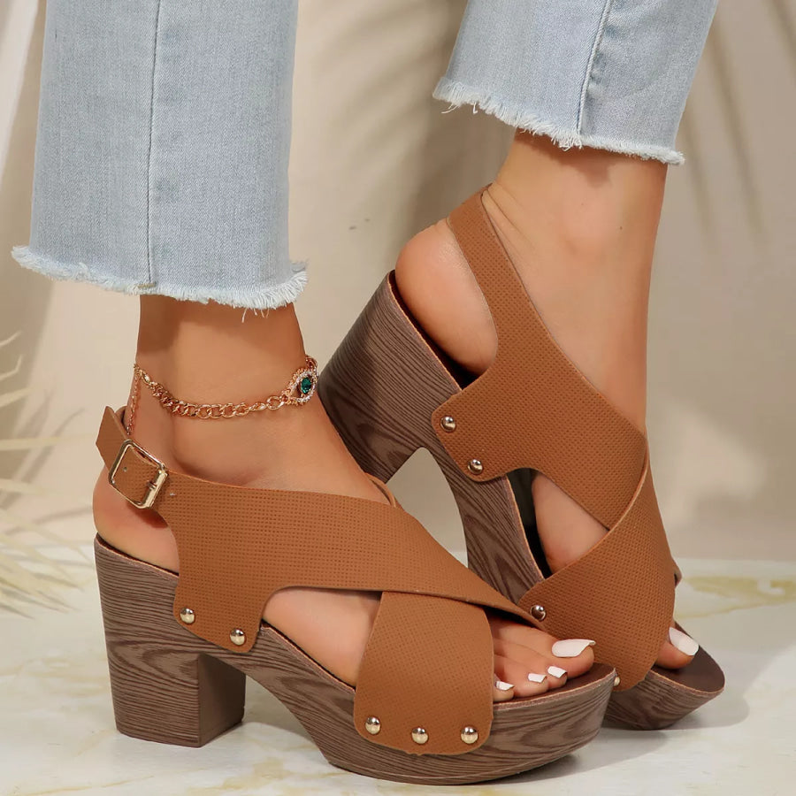 Crisscross Block Heels Sandals Apparel and Accessories