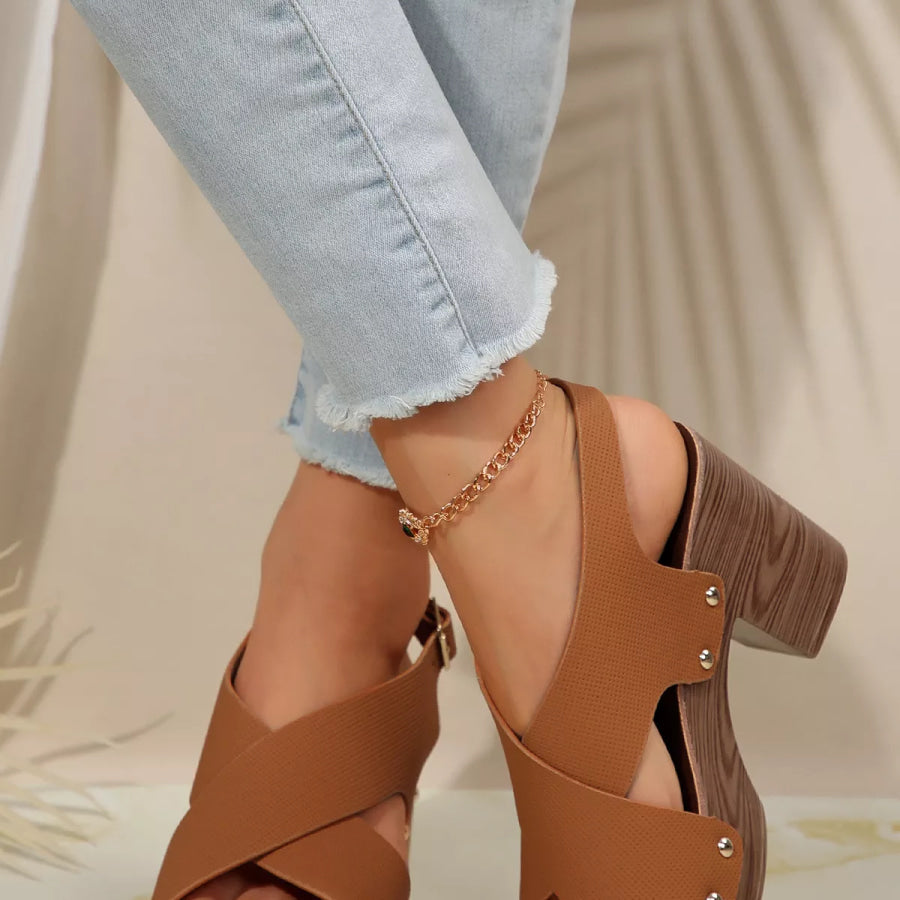 Crisscross Block Heels Sandals Apparel and Accessories