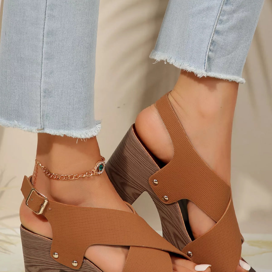 Crisscross Block Heels Sandals Apparel and Accessories