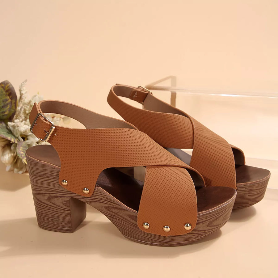 Crisscross Block Heels Sandals Apparel and Accessories