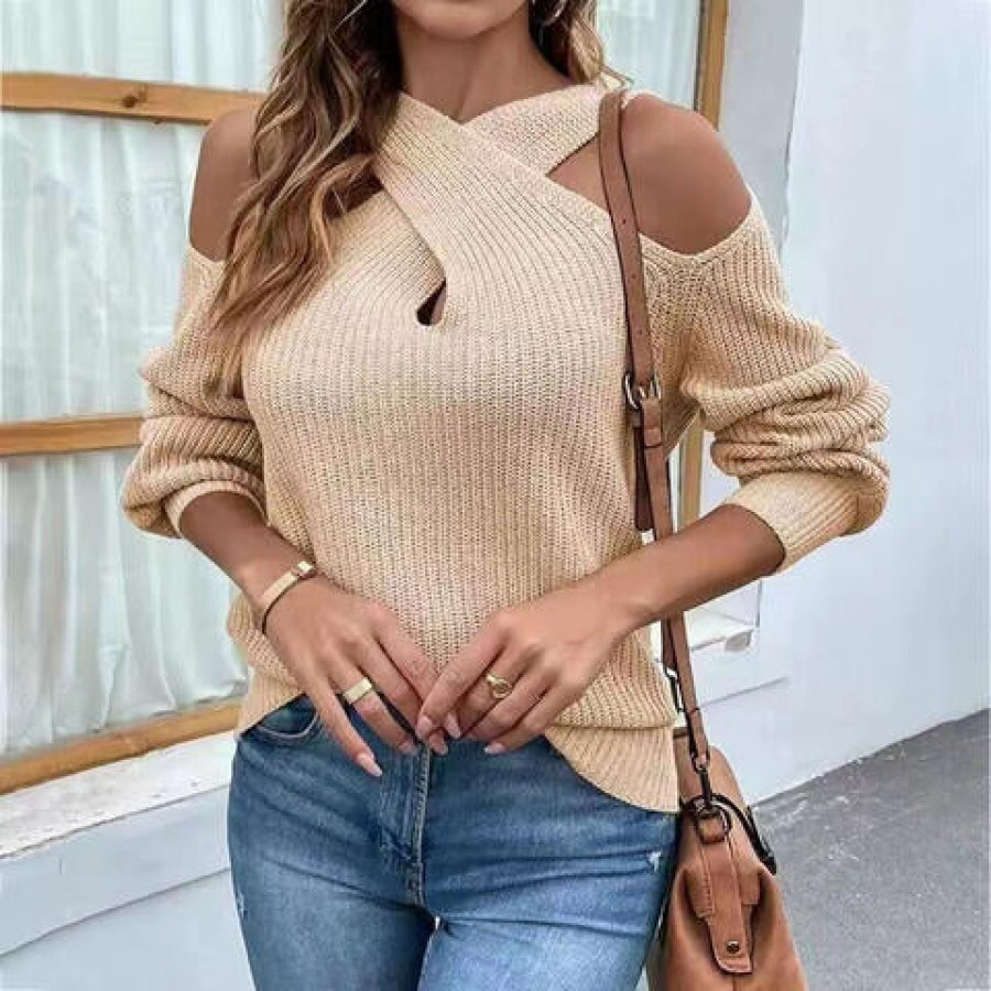 Crisscross Cold-Shoulder Sweater Cream / S Clothing