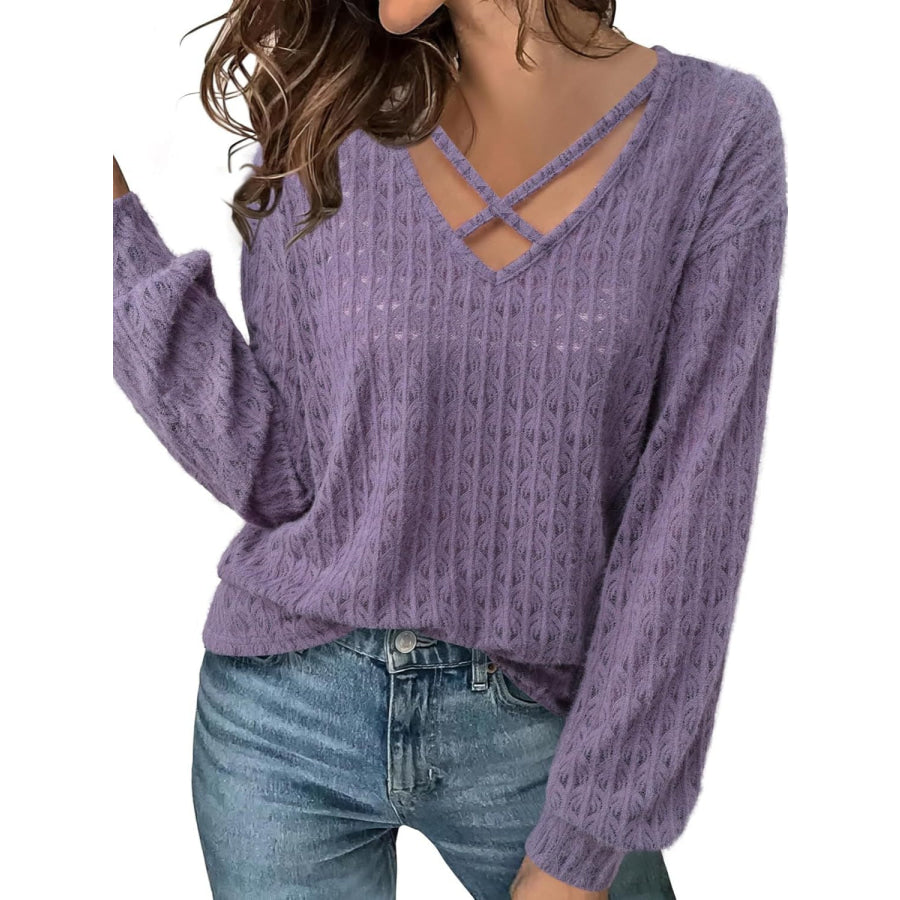 Crisscross Cutout Long Sleeve Top Apparel and Accessories