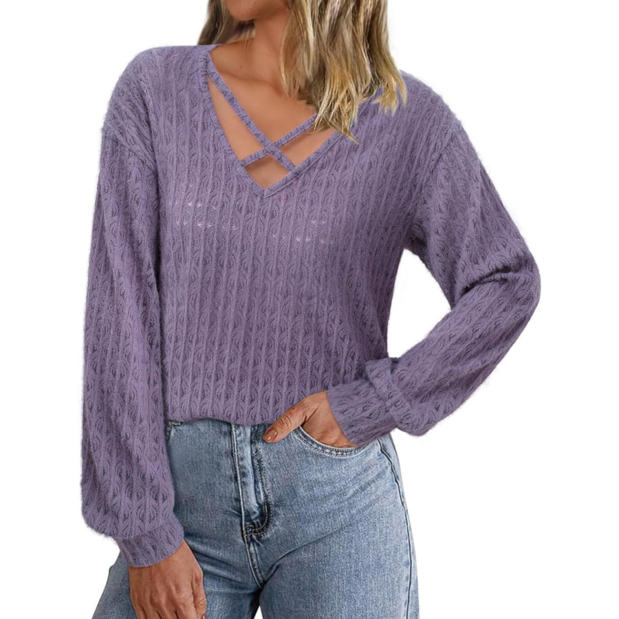 Crisscross Cutout Long Sleeve Top Apparel and Accessories