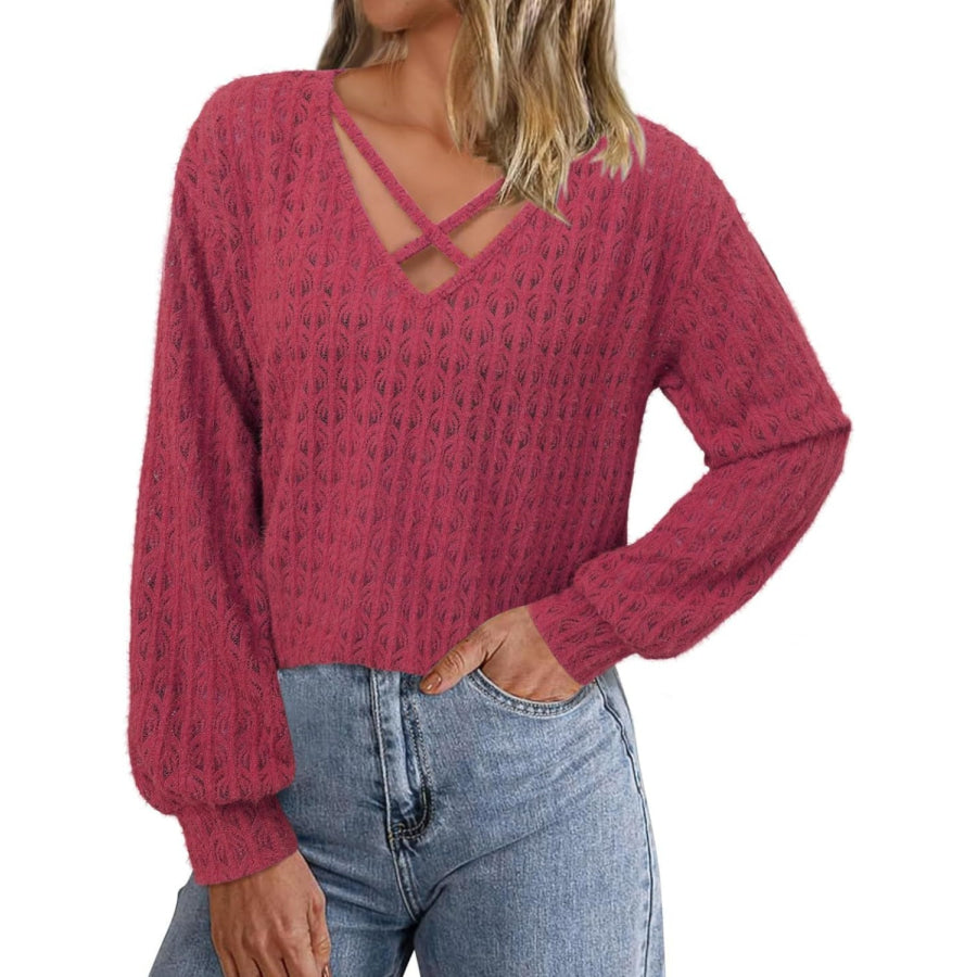 Crisscross Cutout Long Sleeve Top Apparel and Accessories