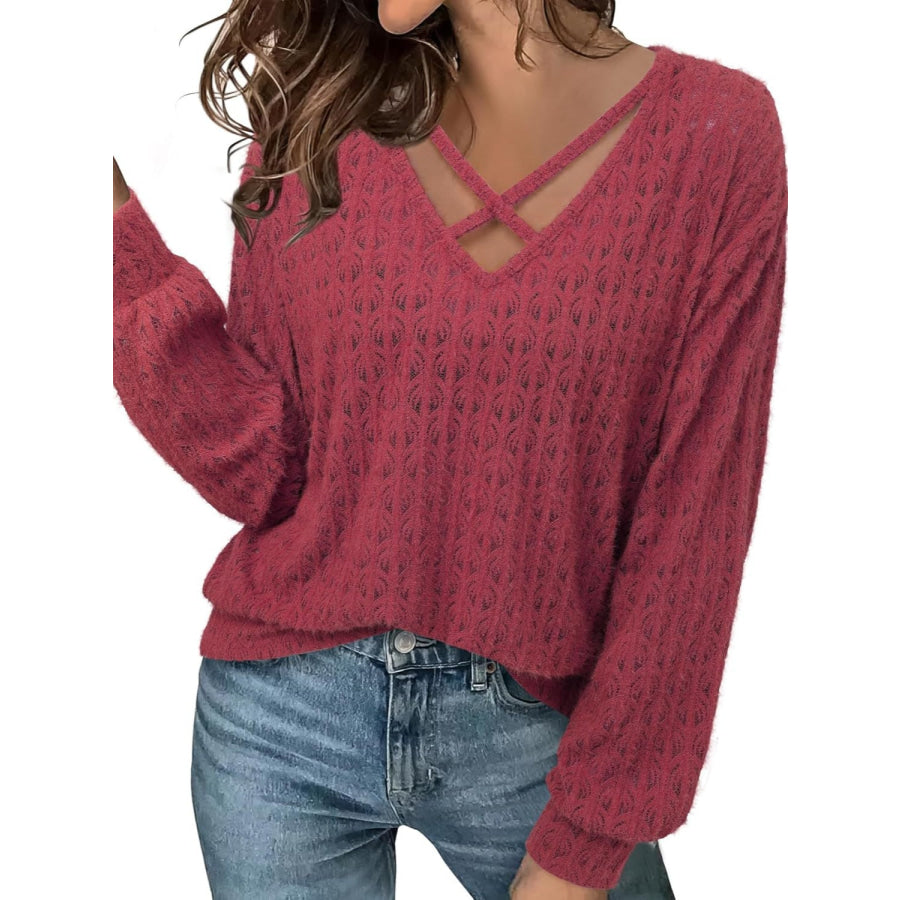 Crisscross Cutout Long Sleeve Top Apparel and Accessories