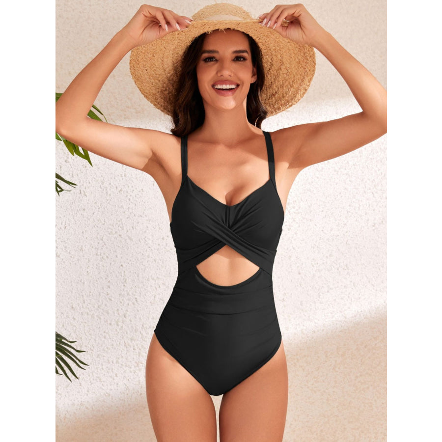 Crisscross Cutout V - Neck One - Piece Swimwear Black / S Apparel and Accessories