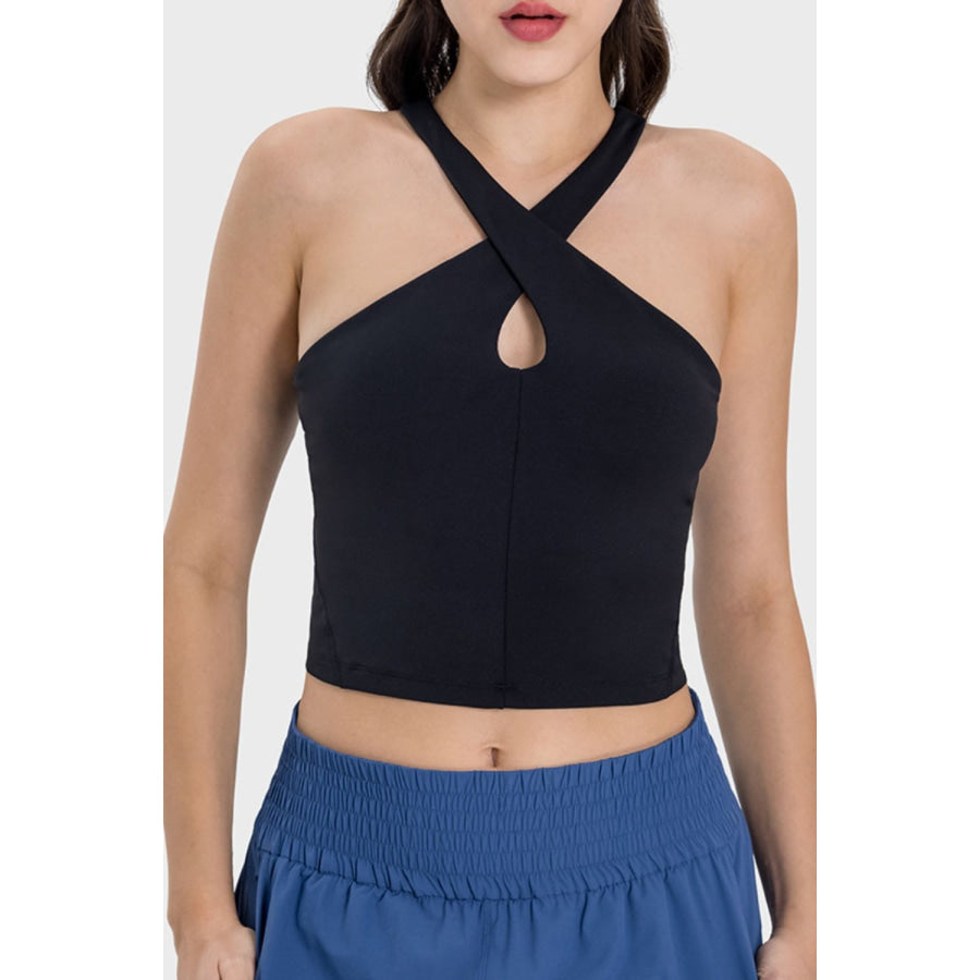 Crisscross Grecian Neck Active Cami Black / 4 Apparel and Accessories