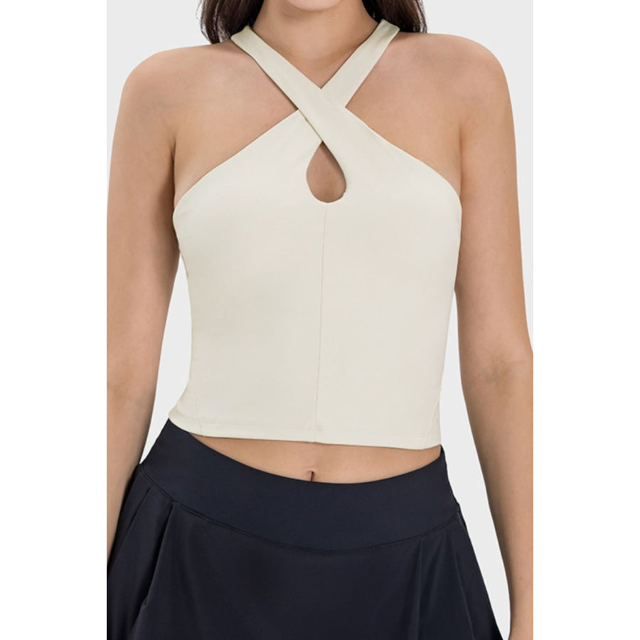 Crisscross Grecian Neck Active Cami Cream / 4 Apparel and Accessories