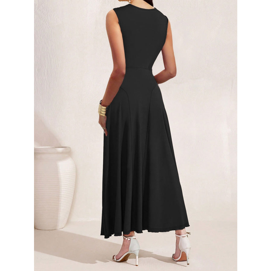 Crisscross Halter Neck A-Line Midi Dress Apparel and Accessories