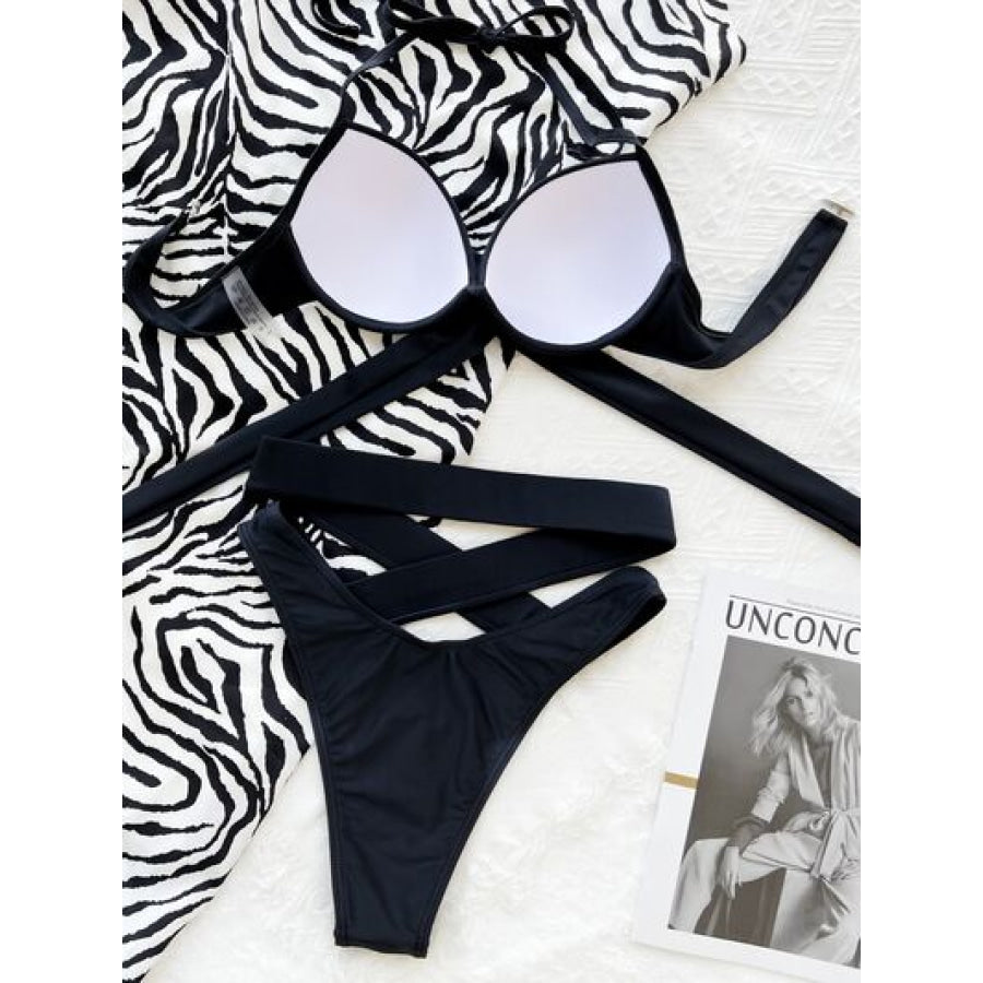 Crisscross Halter Neck Bikini Set Apparel and Accessories