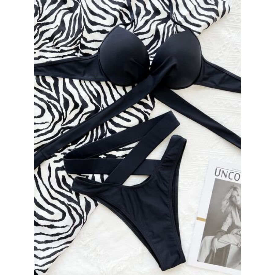 Crisscross Halter Neck Bikini Set Apparel and Accessories