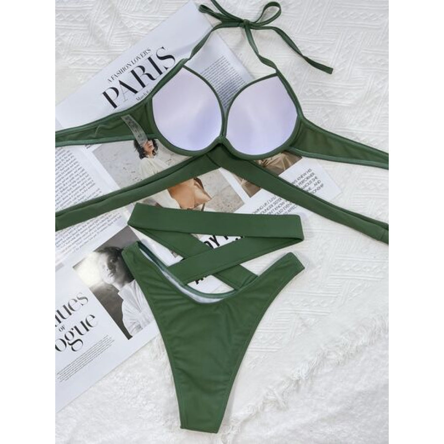 Crisscross Halter Neck Bikini Set Apparel and Accessories