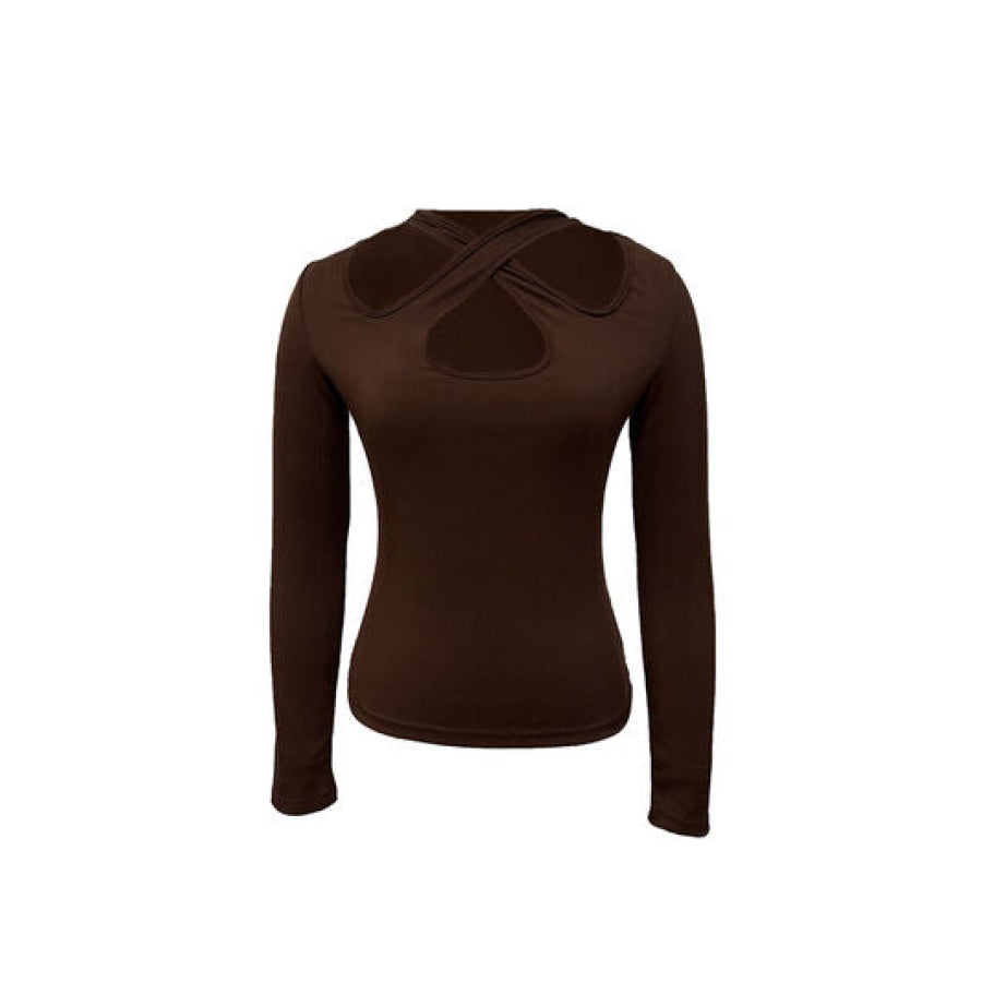 Crisscross Halter Neck Long Sleeve T - Shirt Apparel and Accessories