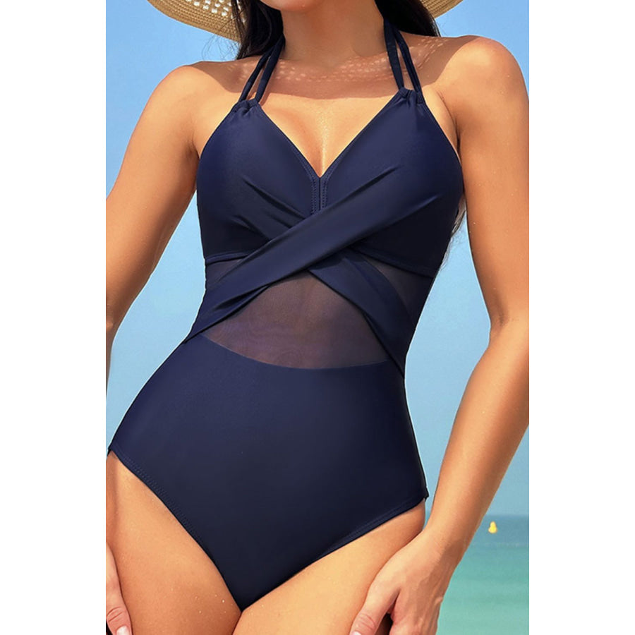 Crisscross Halter Neck One-Piece Swimwear Apparel and Accessories