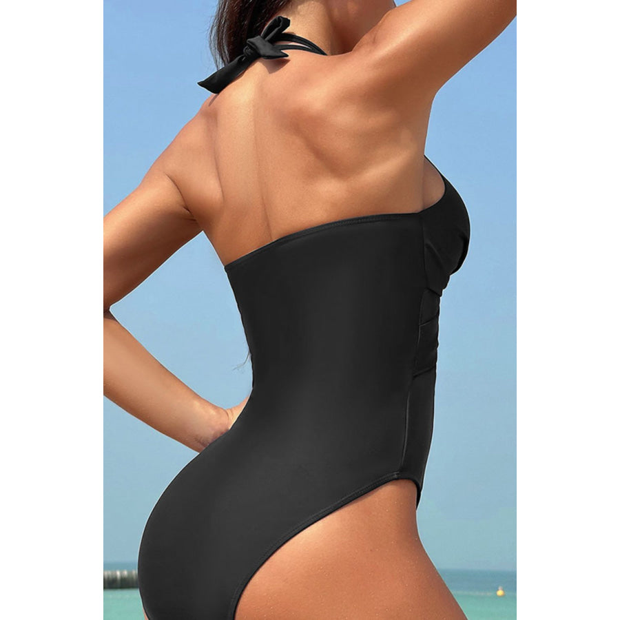 Crisscross Halter Neck One-Piece Swimwear Apparel and Accessories