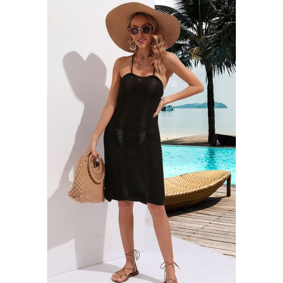 Crisscross Halter Neck Openwork Cover-Up Dress