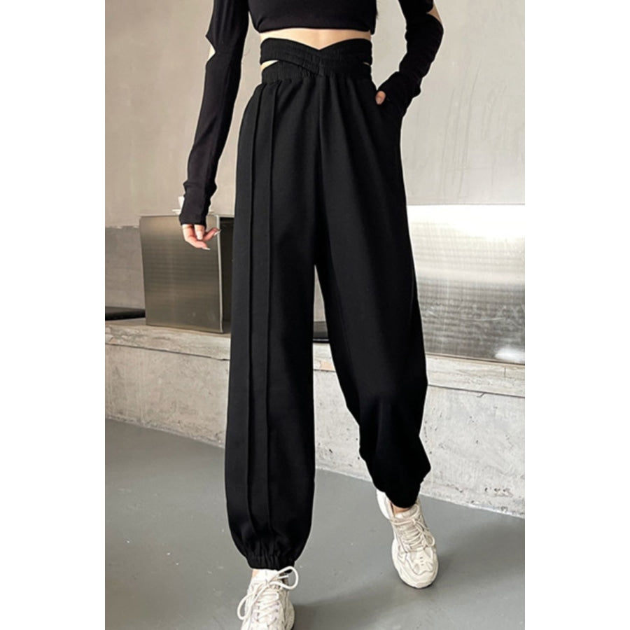 Crisscross Long Sweatpants Black / One Size