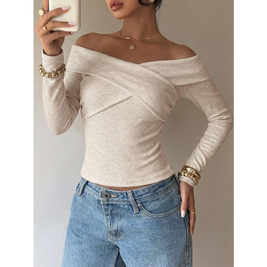 Crisscross Off-Shoulder Long Sleeve Top Apparel and Accessories
